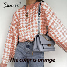 Load image into Gallery viewer, Simplee Women geometric khaki knitted sweater women casual Houndstooth lady pullover sweater female Autumn winter retro jumper