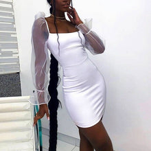 Load image into Gallery viewer, Leiouna Slim Solid Puff Sleeve Patchwork Sexy New Summer Dress Women Bodycon Mini Party Dress Black Elegant Short Dress Vestidos