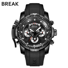 Load image into Gallery viewer, BREAK Top Luxury Brand Men Unique Fashion Rubber Band Quartz Sport Wristwatch with Waterproof Chronograph Calendar Army Watch