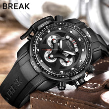 Load image into Gallery viewer, BREAK Top Luxury Brand Men Unique Fashion Rubber Band Quartz Sport Wristwatch with Waterproof Chronograph Calendar Army Watch