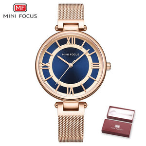 MINIFOCUS Brand Women Watches Waterproof Rose Gold Stainless Steel Mesh Strap Luxury Fashion Quartz Ladys Watch Relogio Feminino