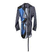 Load image into Gallery viewer, [EAM] Women Blue Striped Asymmetrical Big Size Blouse New Lapel Long Sleeve Loose Fit Shirt Fashion Spring Autumn 2020 WE926
