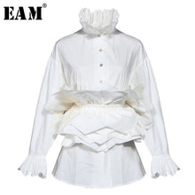 Load image into Gallery viewer, [EAM] Women White Ruffles Split Blouse New Stand Collar Long Sleeve Loose Fit Shirt Fashion Tide Spring Autumn 2020 1N882
