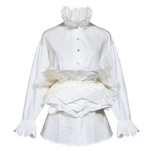 Load image into Gallery viewer, [EAM] Women White Ruffles Split Blouse New Stand Collar Long Sleeve Loose Fit Shirt Fashion Tide Spring Autumn 2020 1N882
