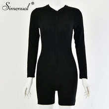 Load image into Gallery viewer, Simenual Sporty Active Wear Casual Women Rompers Long Sleeve Fashion Bodycon Zipper Playsuits Skinny Workout Biker Playtsuit
