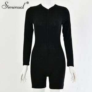 Simenual Sporty Active Wear Casual Women Rompers Long Sleeve Fashion Bodycon Zipper Playsuits Skinny Workout Biker Playtsuit