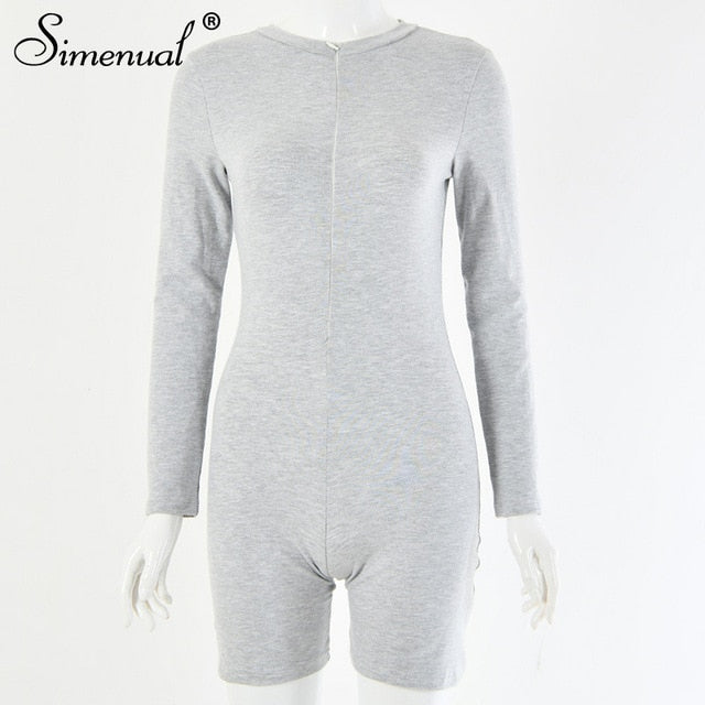 Simenual Sporty Active Wear Casual Women Rompers Long Sleeve Fashion Bodycon Zipper Playsuits Skinny Workout Biker Playtsuit