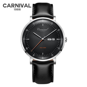 MIYOTA Movement Mechanical Watches Top Brand CARNIVAL Fashion Automatic Watch Men Calendar Week Waterproof Leather Band Sapphire