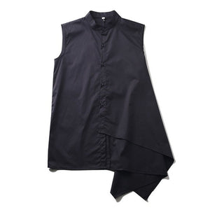 [EAM] Women Black Asymmetrical Hemline Blouse New Lapel Sleeveless Loose Fit Shirt Fashion Tide Spring Autumn 2020 JL4530