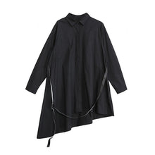 Load image into Gallery viewer, [EAM] Women Black Asymmetrical Buckle Split Blouse New Lapel Long Sleeve Loose Fit Shirt Fashion Tide Spring Autumn 2020 1N485
