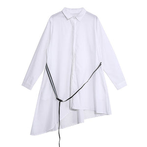 [EAM] Women Black Asymmetrical Buckle Split Blouse New Lapel Long Sleeve Loose Fit Shirt Fashion Tide Spring Autumn 2020 1N485