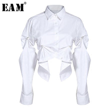 Load image into Gallery viewer, [EAM] Women White Asymmetrical Pleated Blouse New Lapel Long Sleeve Loose Fit Shirt Fashion Tide Spring Autumn 2020 1N883
