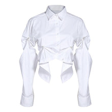 Load image into Gallery viewer, [EAM] Women White Asymmetrical Pleated Blouse New Lapel Long Sleeve Loose Fit Shirt Fashion Tide Spring Autumn 2020 1N883
