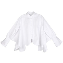 Load image into Gallery viewer, [EAM]2020 New Spring Autumn Lapel Long Sleeve White Irregular Hem Cut Stitch Irregular Big Size Shirt Women Blouse Fashion JO195
