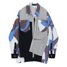 Load image into Gallery viewer, [EAM] Women Blue Pattern Printed Big Size Blouse New Lapel Long Sleeve Loose Fit Shirt Fashion Tide Spring Autumn 2020 1R702
