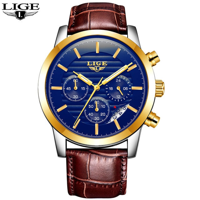 2020 LIGE Mens Watches Top Brand Luxury Business Quartz Wristwatch Men Casual Leather Waterproof Soprts Watch Relogio Masculino