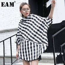 Load image into Gallery viewer, [EAM] Women Black Plaid Big Size Blouse New Slash Neck Three-quarter Sleeve Loose Fit Shirt Fashion Spring Autumn 2020 JG280
