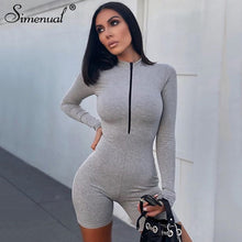 Load image into Gallery viewer, Simenual Zipper Ribeed Casual Skinny Biker Shorts Playsuits Women Long Sleeve Fashion Sporty Casual Active Wear Bodycon Rompers
