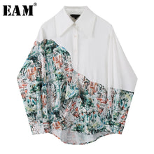 Load image into Gallery viewer, [EAM] Women White Pattern Printed Split Big Size Blouse New Lapel Long Sleeve Loose Fit Shirt Fashion Spring Autumn 2020 1S797
