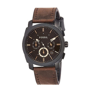 Fossil Watch Men Machine Mid-Size Chronograph Watch with Brown Leather Sport Watch Analog Brown Dial Men's Watch FS4656