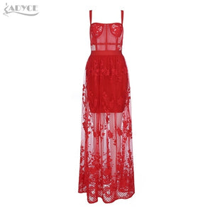 Adyce Summer Women Red Bandage Dress 2020 New Summer Lace Sleeveless Spaghetti Strap Maxi Dress Celebrity Party Dress Vestidos