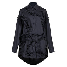 Load image into Gallery viewer, [EAM] Women Black Ruffles Split Joint Big Size Blouse New Lapel Long Sleeve Loose Fit Shirt Fashion  Spring Autumn 2020 1S551
