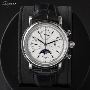 Men's Mechanical Seagull Movement Chronograph Watch Sapphire Moon Phase Wrist Watch Luxury waterproof Numeral zegarek meski