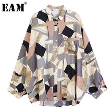 Load image into Gallery viewer, [EAM] Women Blue Pattern Printed Big Size Blouse New Lapel Long Sleeve Loose Fit Shirt Fashion Tide Spring Summer 2020 1U400
