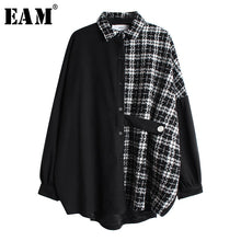 Load image into Gallery viewer, [EAM] Women Tweed Plaid Split Big Size Blouse New Lapel Long Sleeve Loose Fit Shirt Fashion Tide Spring Autumn 2020 19A-a46
