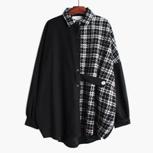 Load image into Gallery viewer, [EAM] Women Tweed Plaid Split Big Size Blouse New Lapel Long Sleeve Loose Fit Shirt Fashion Tide Spring Autumn 2020 19A-a46
