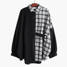 Load image into Gallery viewer, [EAM] Women Tweed Plaid Split Big Size Blouse New Lapel Long Sleeve Loose Fit Shirt Fashion Tide Spring Autumn 2020 19A-a46
