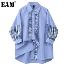 Load image into Gallery viewer, [EAM] Women Blue Plaid Ruffles Split Big Size Blouse New Lapel Long Sleeve Loose Fit Shirt Fashion Tide Spring Autumn 2020 1U340
