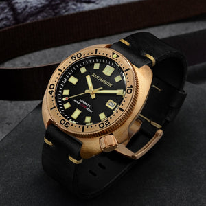 San Martin Abalone Bronze Diver Watches Men Mechanical Watch Luminous Water Resistant 200M Leather Strap Stylish Relojes часы