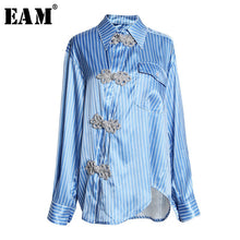 Load image into Gallery viewer, [EAM] Women Blue Oblique Button Big Size Blouse New Lapel Long Sleeve Loose Fit Shirt Fashion Tide Spring Autumn 2020 JT2030
