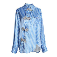 Load image into Gallery viewer, [EAM] Women Blue Oblique Button Big Size Blouse New Lapel Long Sleeve Loose Fit Shirt Fashion Tide Spring Autumn 2020 JT2030
