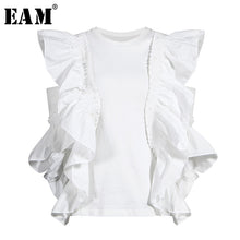 Load image into Gallery viewer, [EAM] Women White Off Shoulder Ruffles Blouse New Round Neck Long Sleeve Loose Fit Shirt Fashion Tide Spring Summer 2020 1W023
