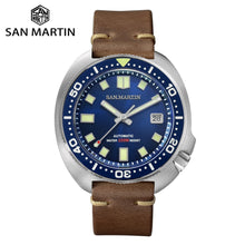 Load image into Gallery viewer, San Martin Upgraded Version Turtle Diver Watch 20 Bar Stainless Steel Men Automatic Mechanical Sapphire Horween Leather Luminous
