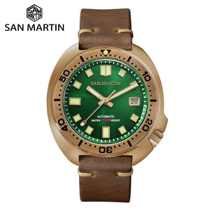 San Martin Abalone Bronze Diver Watches Men Mechanical Watch Luminous Water Resistant 200M Leather Strap Stylish Relojes часы