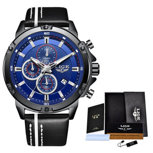 2020 LIGE New Mens Watches Top Brand Luxury Big Dial Military Quartz Watch Leather Waterproof Sport Wrist watch Men Reloj Hombre