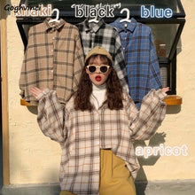 Load image into Gallery viewer, Women Blouses Turn-down Collar Spring Shirts Plaid All-match BF Batwing-sleeve Loose Outwear Harajuku Female 4 Colors Chic New
