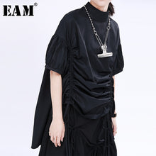 Load image into Gallery viewer, [EAM] Women 2 Ways Wear Drawstring Big Size Blouse New Stand Collar Half Sleeve Loose Fit Shirt Fashion Spring Summer 2020 1U655
