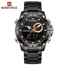 Load image into Gallery viewer, NAVIFORCE Men Military Sport Wrist Watch Gold Quartz Steel Waterproof Dual Display Male Clock Watches Relogio Masculino 9163
