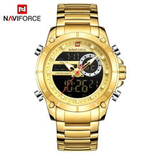 Load image into Gallery viewer, NAVIFORCE Men Military Sport Wrist Watch Gold Quartz Steel Waterproof Dual Display Male Clock Watches Relogio Masculino 9163
