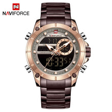 Load image into Gallery viewer, NAVIFORCE Men Military Sport Wrist Watch Gold Quartz Steel Waterproof Dual Display Male Clock Watches Relogio Masculino 9163
