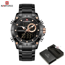 Load image into Gallery viewer, NAVIFORCE Men Military Sport Wrist Watch Gold Quartz Steel Waterproof Dual Display Male Clock Watches Relogio Masculino 9163
