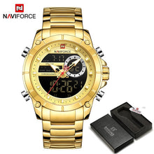 Load image into Gallery viewer, NAVIFORCE Men Military Sport Wrist Watch Gold Quartz Steel Waterproof Dual Display Male Clock Watches Relogio Masculino 9163
