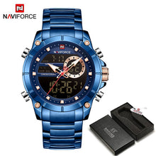 Load image into Gallery viewer, NAVIFORCE Men Military Sport Wrist Watch Gold Quartz Steel Waterproof Dual Display Male Clock Watches Relogio Masculino 9163
