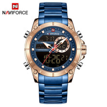 Load image into Gallery viewer, NAVIFORCE Men Military Sport Wrist Watch Gold Quartz Steel Waterproof Dual Display Male Clock Watches Relogio Masculino 9163
