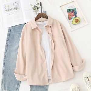 Corduroy Shirts Womens Tops And Blouses Long Sleeve Spring Ladies Solid Loose Boyfriend Style Shirt