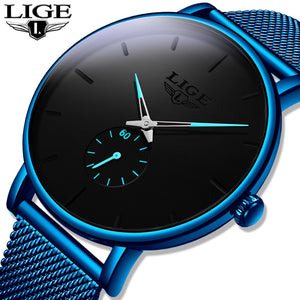 Relogio Masculino LIGE 2020 New Fashion Blue Mens Watches Top Brand Luxury Waterproof Simple Ultra-Thin Watch Men Quartz Clock